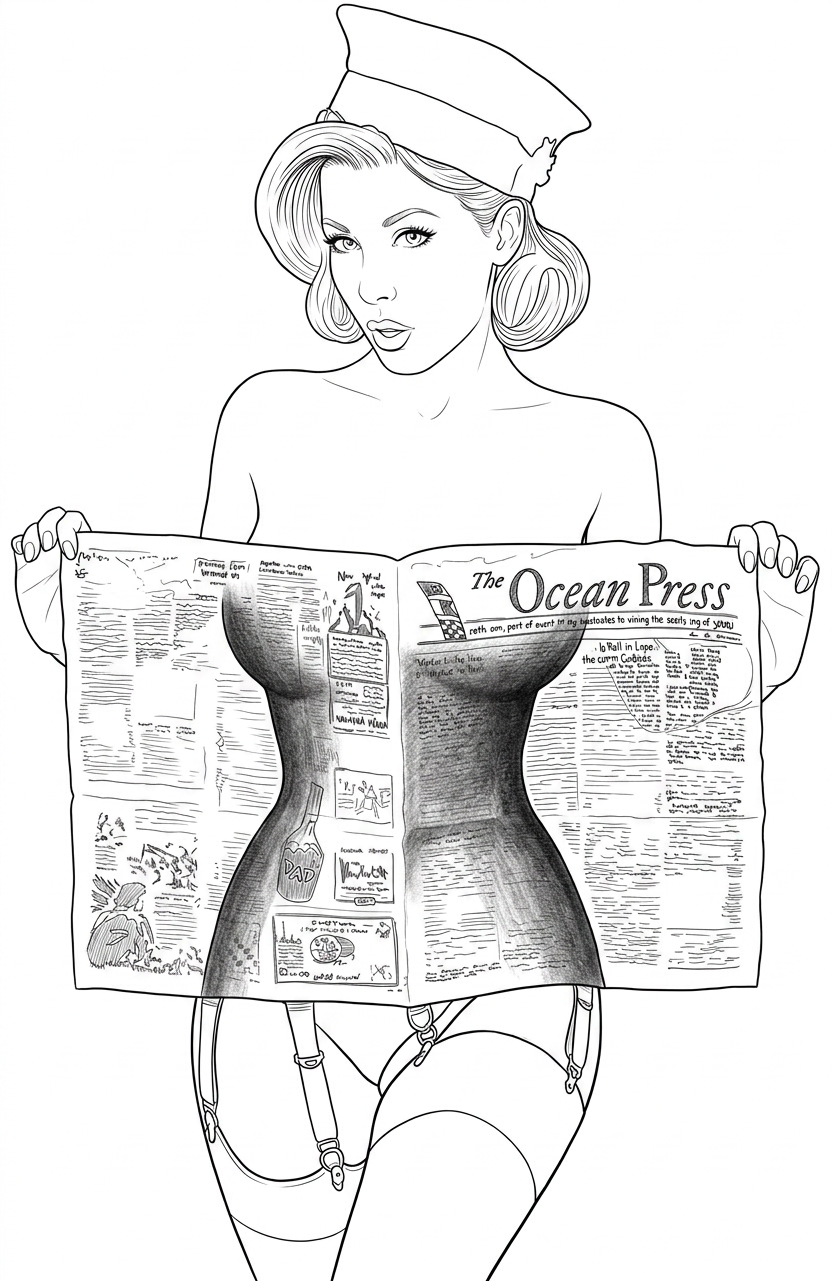 Vintage-style pinup newspaper illustration by Josh C. Crawford