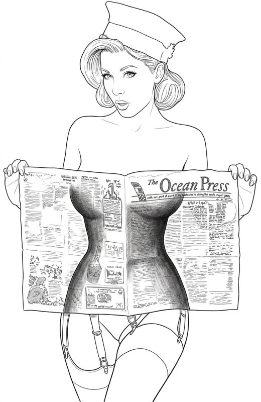 Vintage-style pinup newspaper illustration by Josh C. Crawford