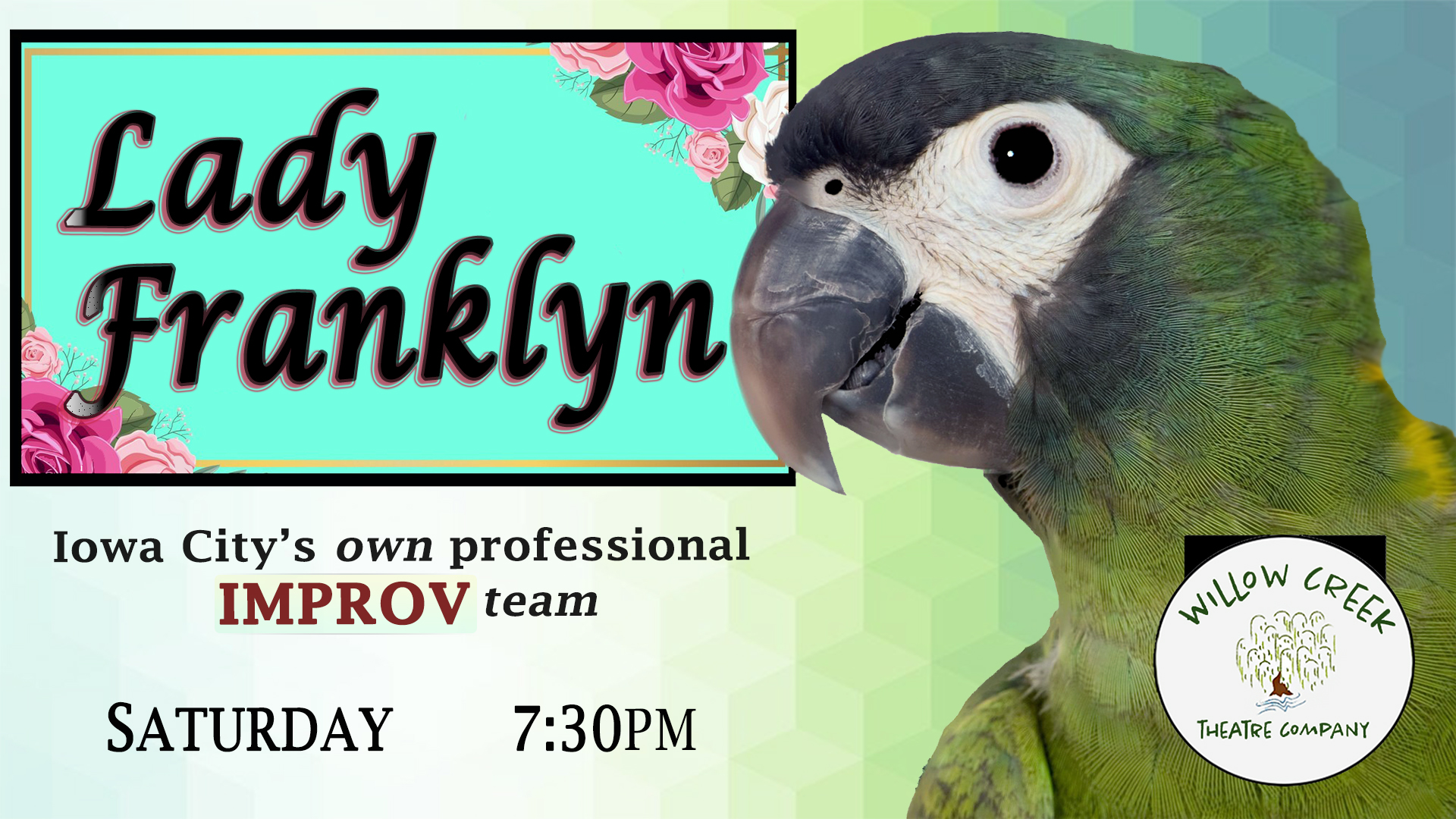 Lady Franklyn improv social media design by Josh C. Crawford featuring bold promotional typography and event branding.
