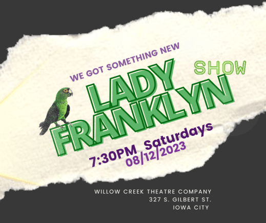 Lady Franklyn improv social media design by Josh C. Crawford created in Photoshop for the Iowa City improv team.