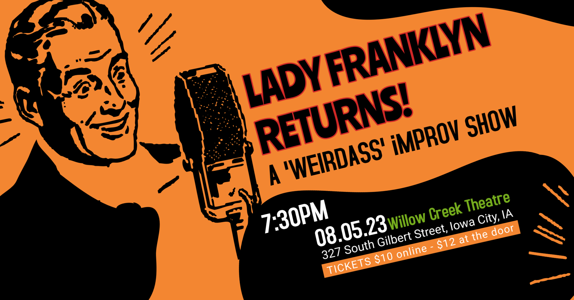 Lady Franklyn improv social media design by Josh C. Crawford featuring a vintage-inspired profile composition for the Iowa City improv team.