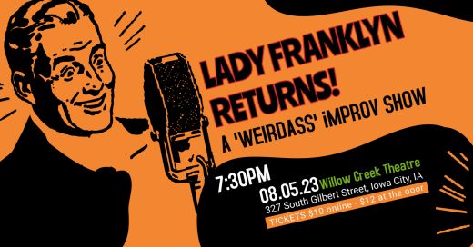 Lady Franklyn improv social media design by Josh C. Crawford featuring a vintage-inspired profile composition for the Iowa City improv team.